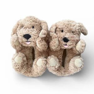 Cuteness! Fluffy Tan Dog Plush Slippers
